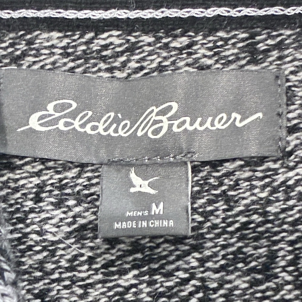 Eddie Bauer Mens Fisherman Cowl Neck Wool Blend Sweater Size M Black Marled Cozy - Picture 5 of 11